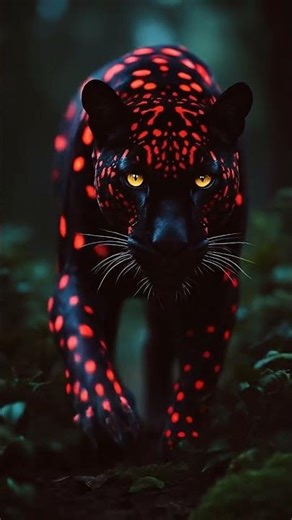 🐆 NEON SPOTTED PANTHER Stalking 4K | Red Glow Jungle Cat Animation #shorts #darkfantasy #vfx