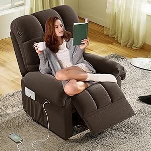 Power Recliner Chair, Reclining Chair, Comfy Teddy Small Recliners for Small Spaces, Adjustable Electric Recliner Chairs for Adults, Electric Recliners with USB Port & Side Pockets, Brown