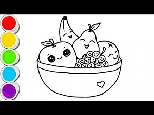 Draw Fruit Easy Step by Step | Fruit Plate Drawing, Coloring & Painting for Kids & Toddlers