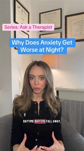 Psychology Today on Instagram: "Welcome to our “Ask a Therapist” series! Why does anxiety get worse at night—and what actually helps? @drsabrinaromanoff explains. Comment with a question you want a therapist to answer next. #therapy #mentalhealth #anxiety #askatherapist"
