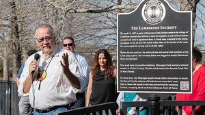 Watch a ceremonial Muscogee Creek stomp dance following marker dedication in Milton| VIDEO