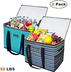 DEEDEE. Insulated Cooler Bag, 34L Extra Large(2 Pack) Durable Food Delivery Bag 16.5 inch L with Hard Bottom, Free-Standing Solid Sides and Reinforced Handles, Leakproof, Heavy Duty, Collapsible