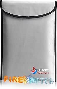 Fireproof Document Bag with 4-Layers Protection, 14‘’ⅹ10’’ Waterproof and Fireproof Safe Money Bag Storage for Cash, File, Portable Charger, CD, External Hard Drive with Zipper, Silvery