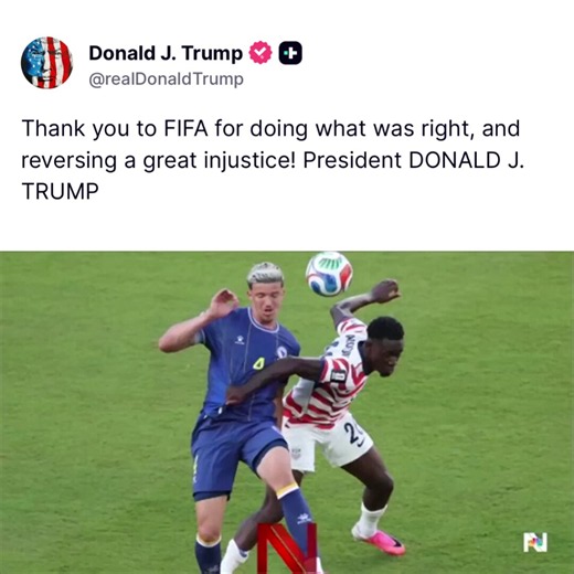 🚨 NOW: After MASSIVE pressure, FIFA has REVERSED the unfair red card against US men's national soccer team's Folarin Balogun — meaning the crucial scorer is AVAILABLE for America's next match against BelgiumLFG! PRESIDENT TRUMP: "Thank you to FIFA for doing what was right, and reversing a great injustice!"🇺🇸👏🏻