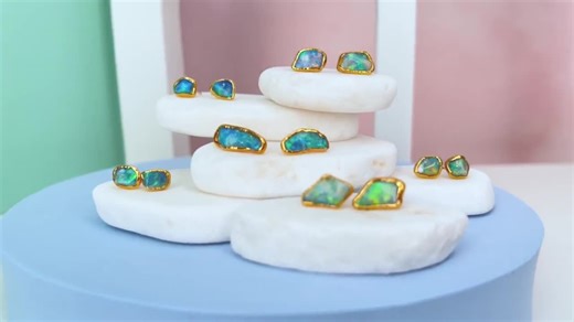 Australian Opal Stud Earrings: 24k Gold Fill, October Birthstone - Etsy