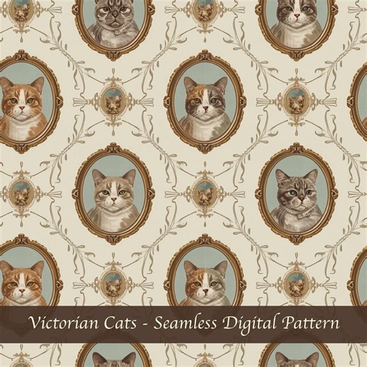 Vintage Animal Portrait Seamless Pattern, Antique Wallpaper, Victorian Cats Pattern - Etsy