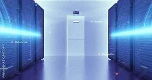Modern Server Room Environment. Computer Racks All Around With Motion Graphics. Technology Related 4K Cg Animation. Seamless Loop. Stock Video