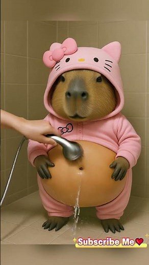 Hello Kitty Capybara's Bubble Bath! 🎀#capybara #hellokitty #cuteanimals #funnyanimals #bathtime