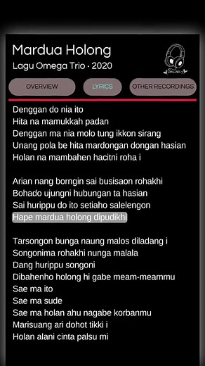 Mardua Holong - Omega Trio Lyrics