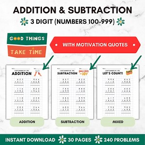 3rd Grade Math Worksheet Addition Subtraction Workbook Printable Math Practice Lesson Homeschool Activity Digital Download Teacher Resource - Etsy Canada