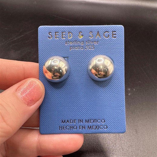 Seed and Sage Flat Ball 925 Silver Stud Earrings - Etsy