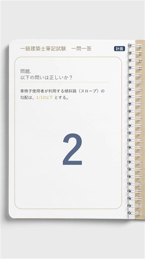 【一問一答】📐計画｜車椅子スロープの勾配、何分の1？【一級建築士学科】#Shorts