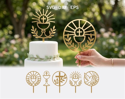 First Communion Cake Topper Svg, Christian Laser Cut File, Erstkommunion Deko, Chalice Eucharist Cross, Cross Dove Olive Branch, Home Decor - Etsy