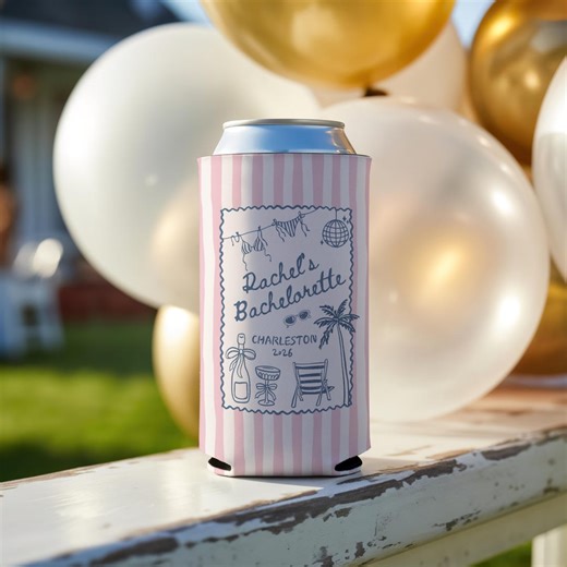 Personalized Beach Bachelorette Can Cooler: Coastal Bachelorette Party Favor - Etsy