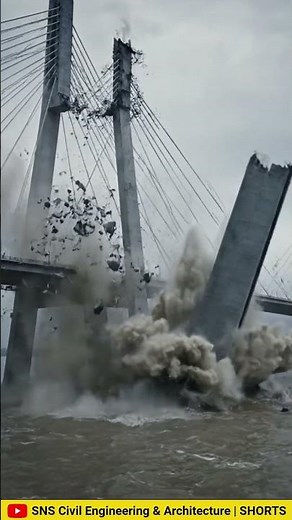 A cable-stayed bridge collapsed into a river during a powerful earthquake. #bridge #Earthquake #ai