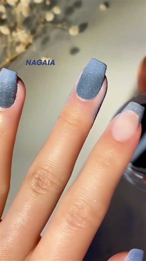 Duo Blue Shimmer Ombré & French with Glowing Golden Curves ✨💅