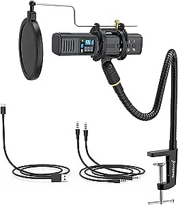ZealSound Studio Microphone, Condenser Recording Microphone for Phone & Computer Mac Tablet, Metal DJ Mixer Mic with Gooseneck Arm Clamp Mount for Singing Podcasting Streaming YouTube TikTok Videos