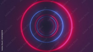 Eighties VHS Textured Circles Background Loop/ 4k animation of an abstract retro background of eighties styled tunnel with some grain texture and VHS noise seamless looping