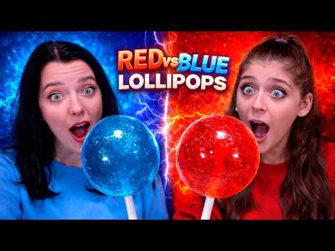 ASMR Red VS Blue Lollipops Eating Sounds Compilation