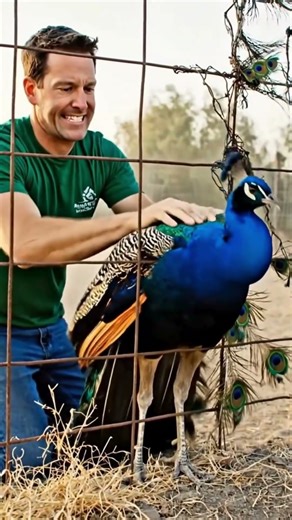 Man Saves Peacock Trapped in Fence #peacock #birds #animalrescue