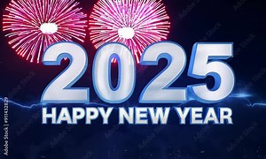 Happy New Year 2025, new year,2025, text animation, 2025 logo animation4k, happy new year 2025 animation 2025, new year celebration 2025 with black and blue looping alpha style light and fireworks.