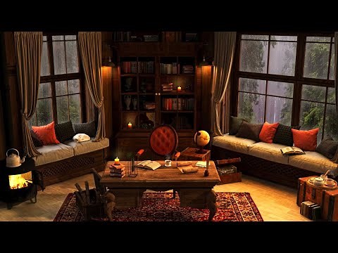 Relaxing Winter Rain | Rain Sounds with Fireplace Crackling