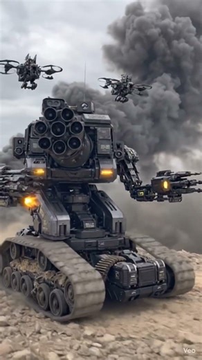 Modern Ai warfare machine with drone missile interceptor. capacity #wargames