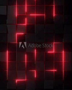 Seamless Loop of 3D Red Neon Cube Labyrinth Animation with Light Effects