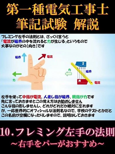 【第一種電気工事士】筆記試験10-1. フレミング左手の法則 ～右手をパーがおすすめ～