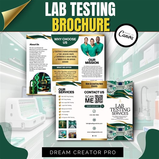 Lab Testing Services Brochure Template | Drug Testing, DNA Fingerprinting Canva Flyer | Mobile & On-site Testing Marketing Design - Etsy
