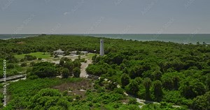 Fort De Soto Park Florida Aerial v12 flyover Egmont Key National Wildlife Refuge capturing lighthouse, beach sandbar and historical landmark Battery McIntosh - Shot with Mavic 3 Cine - September 2022