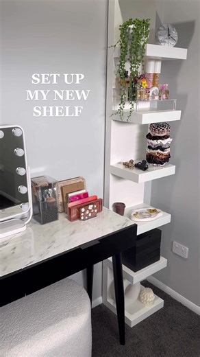Let’s organise my new shelf 🥰 Makeup room refresh pt 2 🫶😍 #home #homedecor #organize #makeup #beauty #ikea #ikeatok #aesthetic #trending #viral #fyp