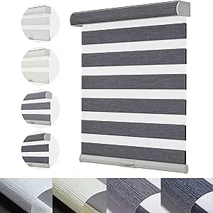 Persilux Cordless Zebra Blinds for Windows Shades with Jacquard Pattern Dual Layer Sheer Shades Light Filtering Insulatd Roller Shades for Home and Kitchen, Easy to Install (60" W x 72" H, Dark Grey)