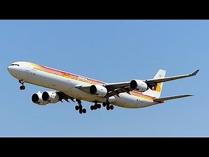 Iberia Airbus A340-600 landing at Madrid Barajas Intl. Airport