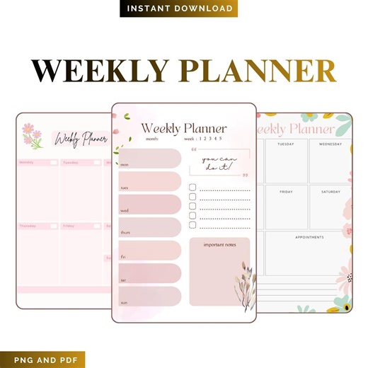 Weekly Planner Printable | Schedule, Task Organizer (PDF, PNG Download) - Etsy