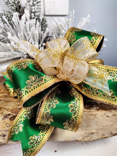 Elegant Emerald Green and Gold Holiday Bow, Christmas Decor - Etsy