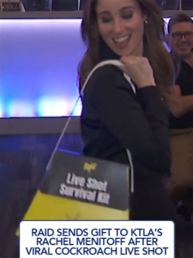 Raid is letting KTLA reporter Rachel Menitoff know that they have major respect for her after a flying cockroach landed on her during a live shot earlier this month and she kept it totally cool. #ktla #cockroach #viral #fyp