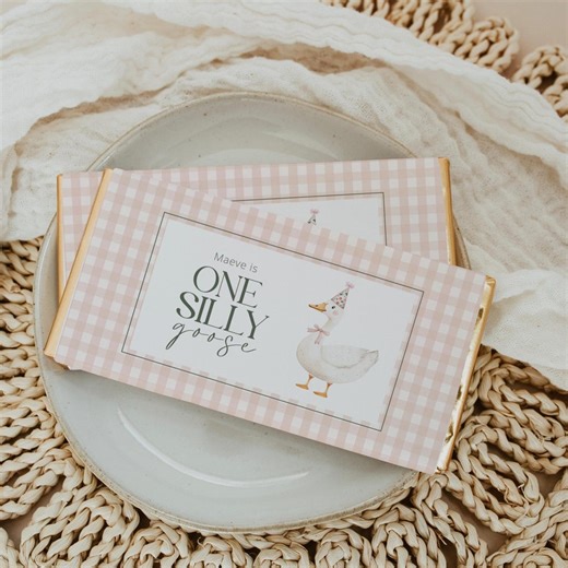 One Silly Goose Party Favors, Printable Pink Gingham Chocolate Wrapper Template, Editable Candy Bar Labels, Candy Bar Favor Tag for Girl's - Etsy