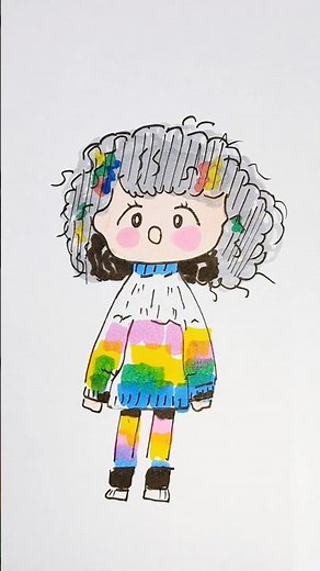 How to draw a Colorful girls with marker pen l cute drawing #speedart #easydrawing
