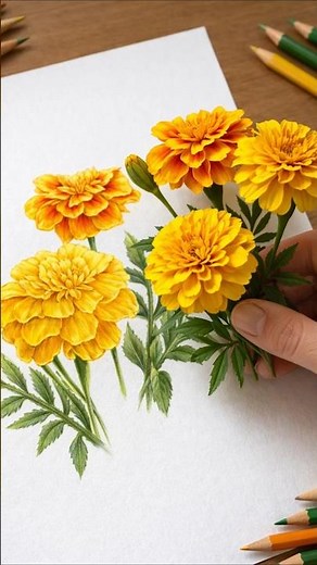 How to draw a Glowing Marigold 🌼 매리골드 색연필 꽃 그리기