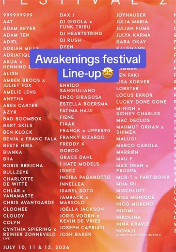 Wat een heerlijke line-up zeg! Welke dagen ga jij?🤩🤔 @Awakenings #awakeningsfestival #festivalseizoen #house #techno #jnkb