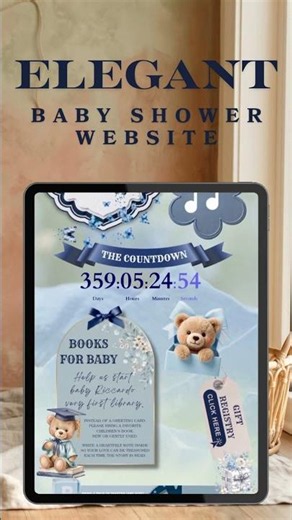Teddy Bear Baby Shower Invitation Website | Blue Watercolor ‪@canva‬ Template #momtobe #babyshower