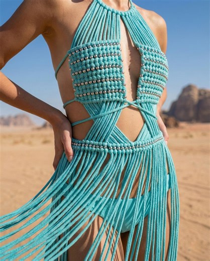 Turquoise Macrame Fringe Dress, Handmade Boho Festival Dress, Burning Man Outfit, Bohemian Beach Dress, Statement Fringe Dress, - Etsy