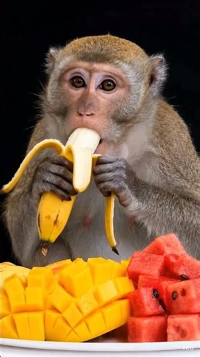 🍌🐒 “छोटे हाथ, बड़े निवाले—शुद्ध फल का मज़ा।” 🍉🍊