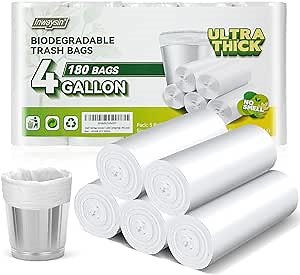 Inwaysin 4-6 Gallon Small Trash Bags Biodegradable 180 Counts, Ultra Thick & Strong 4 Gallon Trash Bag, Unscented Small Garbage Bags, Easy Tearing Waste Basket Liners for Bathroom, Bedroom, Office