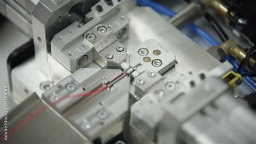 Temperature sensor parts are placed into an automated assembly unit