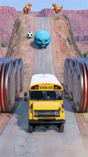 Big Moon Car & School Buse vs Hydraulic Crush - BeamNG.drive