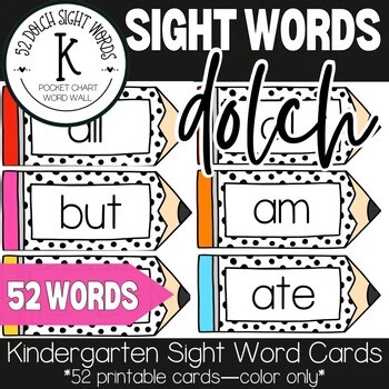 Kindergarten | Primer Dolch Sight Words | Printable Word Wall Cards