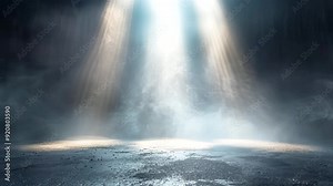 Stage with spotlights shining on the floor on an abstract background
