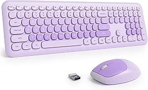 Fogruaden Quiet Purple Wireless Keyboard and Mouse, 2.4GHz Retro Cute Typewriter-Style Full-Size Colorful Keyboard and Mouse Combo, Slim Design, Low-Noise Typing for Home, Office, Windows PC, Laptop
